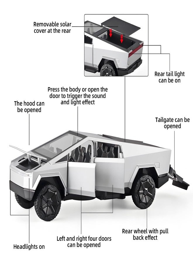 Samtop 1:32 Mars Pickup Toy Truck - Diecast Pull-Back Vehicle with Lights & Sound for Boys Ages 4-8 (Silver) - Image 3